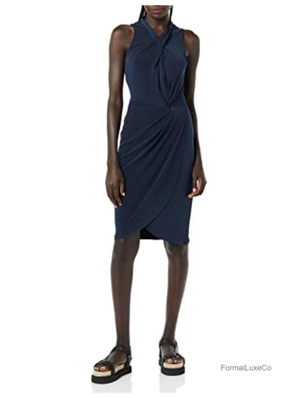 Women's Sleeveless Faux Wrap Dress Crossover Twist Neck Casual